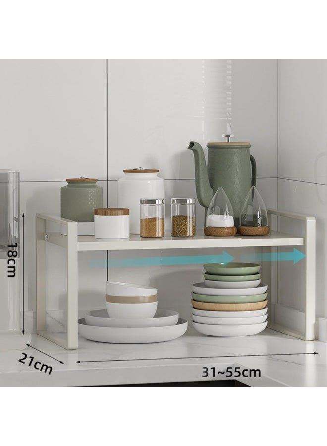 Expandable Storage Rack Shelf Organizer – Adjustable Cabinet Shelf Organizer – Expandable Kitchen Cabinet Organizer Shelf – Large Spice Rack – Small Stand Rack – 12″ to 22″ (Beige) - Image 3