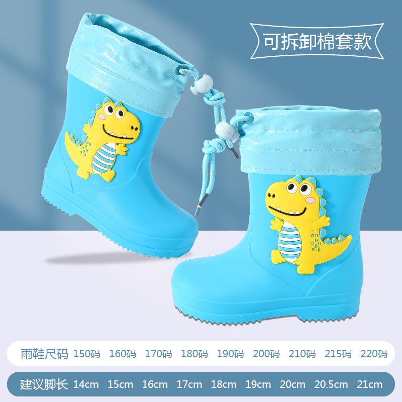 Children'S Rain Boots Non-Slip Waterproof Boys' Rain Boots Kindergarten Water Boots Girls' Small And Medium-Sized Children'S Lightweight Loose Velvet Removable - Image 1