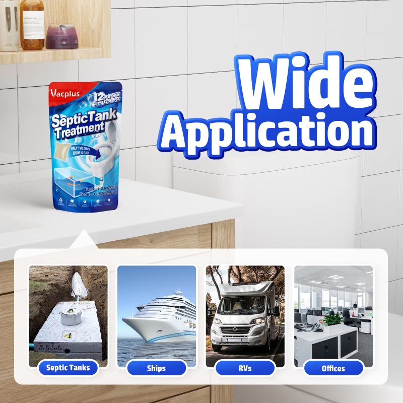 Vacplus Septic Tank Treatment - 12 Packs for 1-Year Supply, Flushable & Dissolvable Septic Tank Treatment Packets with Easy Operation, Biodegradable Septic Tank Treatment Enzymes for Wastes & Odors - Image 4
