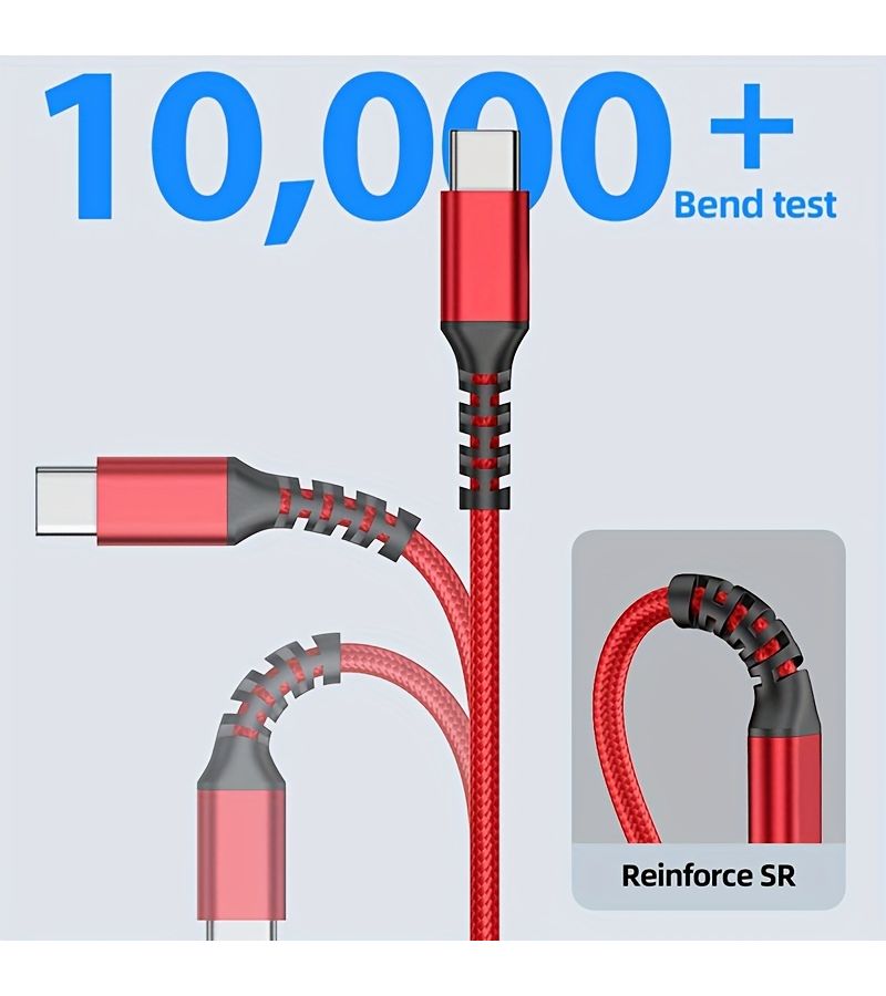 كابل USB-C أحمر بطول 33 سم، مضفر من النايلون، لشحن أجهزة سامسونج جالاكسي والأجهزة من نوع Type-C - Image 4