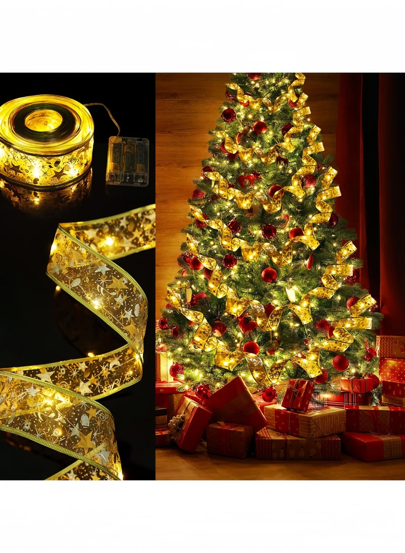 GGEROU أضواء شريط عيد الميلاد، 32.8 قدم/10 متر أضواء شريط لتزيين شجرة عيد الميلاد، زخارف أشرطة مزدوجة الطبقة من الأسلاك النحاسية، خيوط أضواء الجنية، ذهبية - Image 1