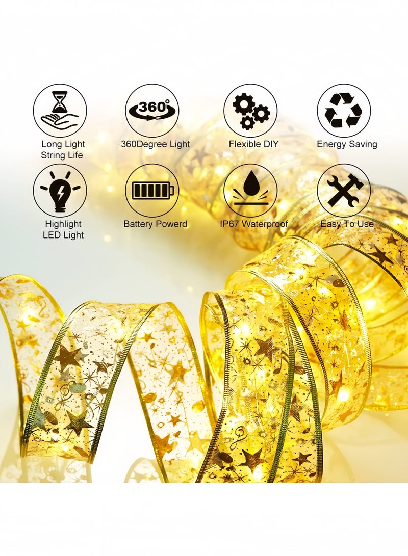 GGEROU أضواء شريط عيد الميلاد، 32.8 قدم/10 متر أضواء شريط لتزيين شجرة عيد الميلاد، زخارف أشرطة مزدوجة الطبقة من الأسلاك النحاسية، خيوط أضواء الجنية، ذهبية - Image 2