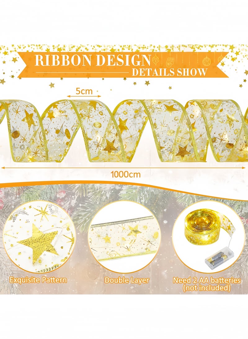 GGEROU أضواء شريط عيد الميلاد، 32.8 قدم/10 متر أضواء شريط لتزيين شجرة عيد الميلاد، زخارف أشرطة مزدوجة الطبقة من الأسلاك النحاسية، خيوط أضواء الجنية، ذهبية - Image 3
