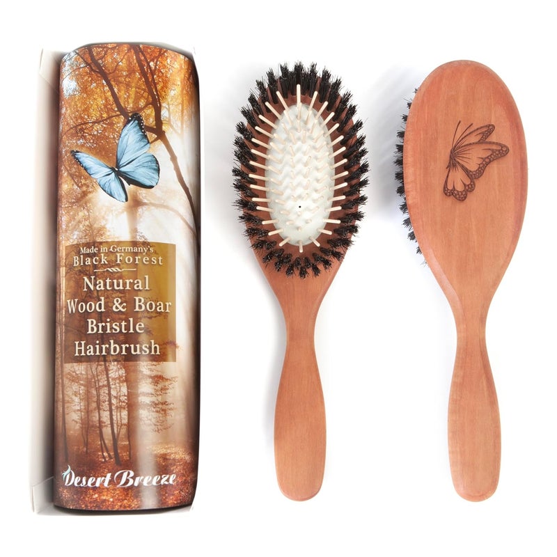 Pure Wild Boar Bristle Wood Pin Hairbrush  Handmade Styling Brush for FineThin Hair Soft Cushion Wood Pin Gentle on Sensitive Scalps Premium Hair Smoothing Brush Made in Germanys Black Forest