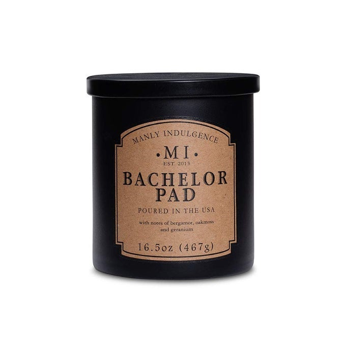 BACHELOR PAD SCENTED JAR CANDLE COTTON WICK PREMIUM SOY BLEND WHITE WAX 60 HR BURN MATTE BLACK JAR CANDLE FOR HOME AND MEN 165 OZ USA POURED