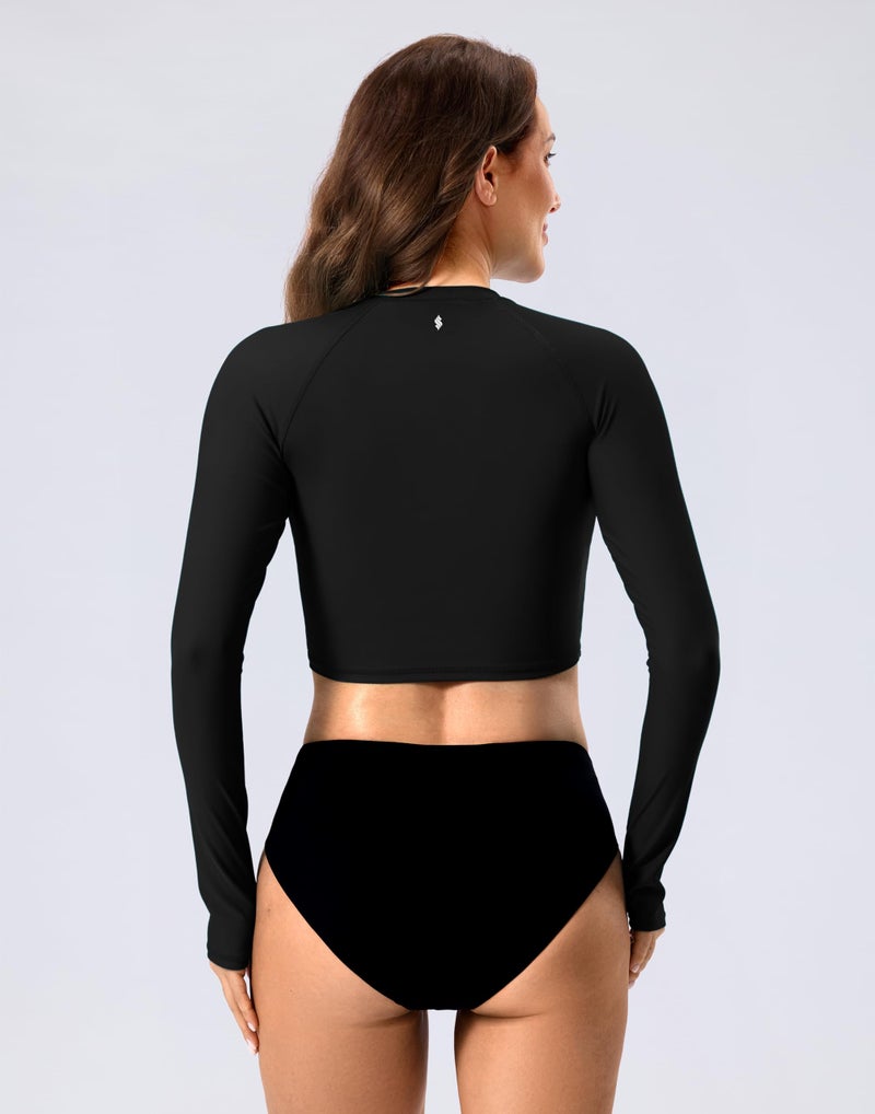 Soothfeel Rash Guard for Women Long Sleeve Crop UPF 50+ Sun Protection Swim Shirts Quick Dry Bathing Suits Swimsuit Tops Only Black M - Image 2