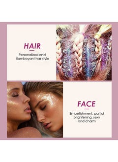 EELHOE Holographic Chunky Glitter Cosmetic Body Hair Face Eye Nail for Festival Carnival Concert Party Beauty Rave Accessories Different Sizes&Shapes 2 Pots + Quick Dry Primer Glue Gel  - Image 4