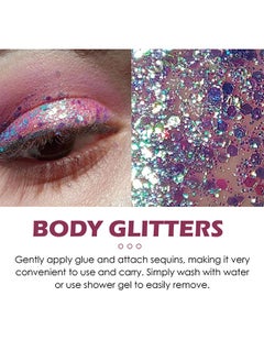 EELHOE Holographic Chunky Glitter Cosmetic Body Hair Face Eye Nail for Festival Carnival Concert Party Beauty Rave Accessories Different Sizes&Shapes 2 Pots + Quick Dry Primer Glue Gel  - Image 3