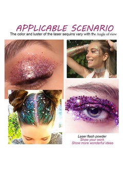 EELHOE Holographic Chunky Glitter Cosmetic Body Hair Face Eye Nail for Festival Carnival Concert Party Beauty Rave Accessories Different Sizes&Shapes 2 Pots + Quick Dry Primer Glue Gel  - Image 5