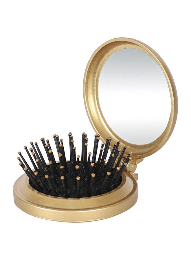 ROSS Compact Popup Hair Brush With Foldable Mirror (Gold) - Image 1