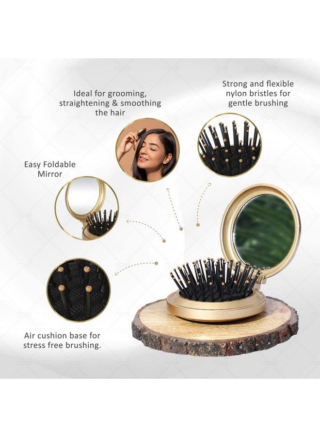 ROSS Compact Popup Hair Brush With Foldable Mirror (Gold) - Image 3