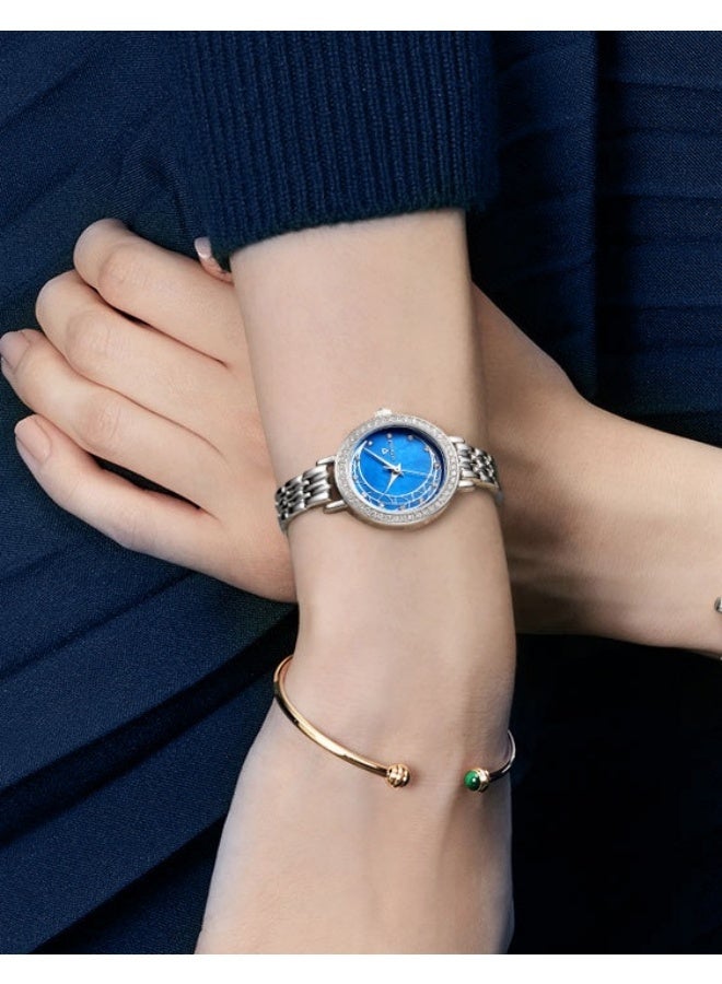 Mark Fairwhale Women's Fashion Business Quartz Watch - Silver Round Case, Steel Strap, Blue Dial, Water Resistant - Image 3