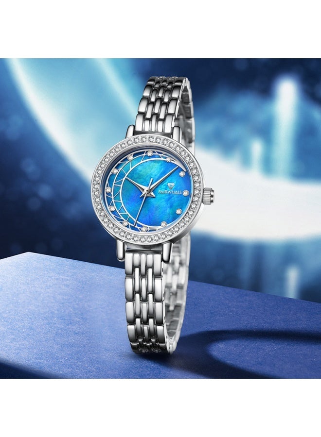 Mark Fairwhale Women's Fashion Business Quartz Watch - Silver Round Case, Steel Strap, Blue Dial, Water Resistant - Image 2