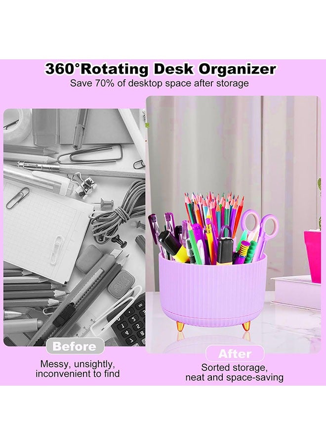 Arabest Stationery Set,Desk Organizers and Accessories 10Pcs Set with 360-Degree Rotating Pen Holder, Tape Dispenser, Stapler, Staple Remover, 1000 Staples, Tape, Clips Set, Ruler, Scissor, Pen (Purple)  - Image 3