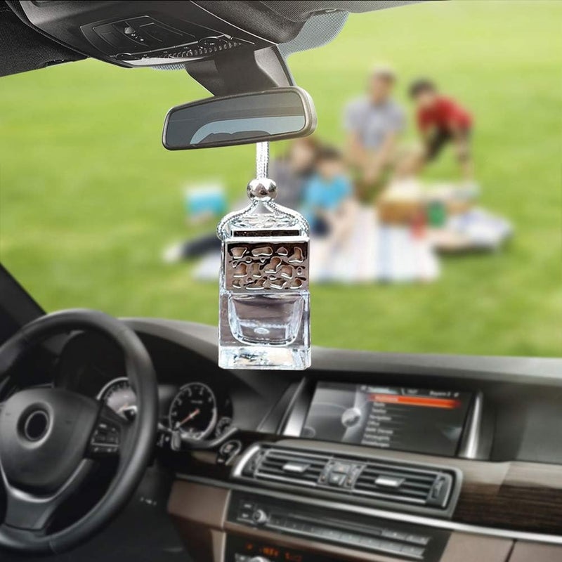 woobles 3Pcs Car Air Freshener Ornament,  Car Hanging Diffuser Empty Glass Perfume Bottle Air Freshner Refillable Fragrance Diffuser Empty Glass Bottle (silver) - Image 2