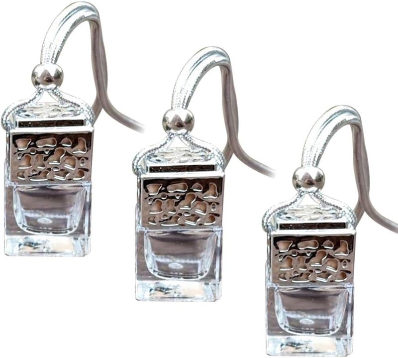 woobles 3Pcs Car Air Freshener Ornament,  Car Hanging Diffuser Empty Glass Perfume Bottle Air Freshner Refillable Fragrance Diffuser Empty Glass Bottle (silver) - Image 1