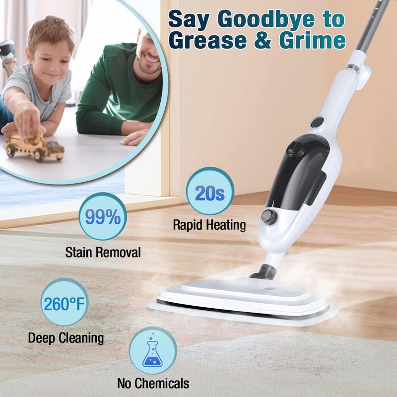 KGHKGH Steam Mop - 11-in-1 Steam Cleaner for Home with 15.2 OZ Water Tank & 23FT Power Cord, Detachable Steam Mops for Floor Cleaning MultiPurpose Steamer for Hardwood, Tile, Furniture with 11 Accessories - Image 3