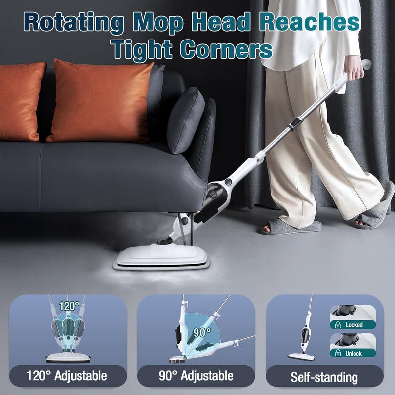 KGHKGH Steam Mop - 11-in-1 Steam Cleaner for Home with 15.2 OZ Water Tank & 23FT Power Cord, Detachable Steam Mops for Floor Cleaning MultiPurpose Steamer for Hardwood, Tile, Furniture with 11 Accessories - Image 5