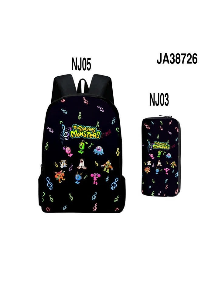 3D new product my singing monsters monster concert print children's two-piece backpack pen bag,8- Schoolbag + pencil bag (two-piece set) - Image 1