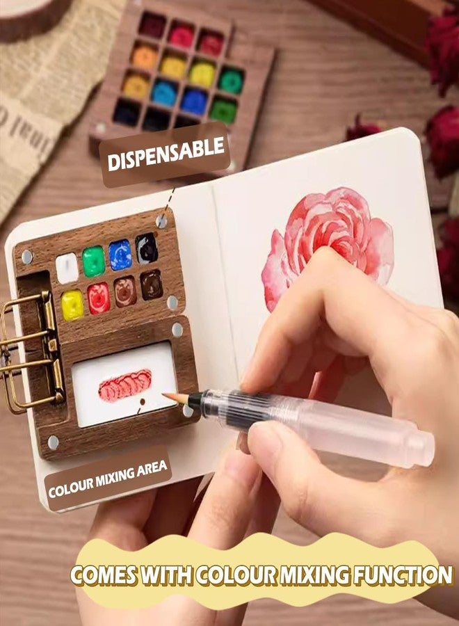 Tusmad Pocket Watercolor Paint Set – 12 Colors (5ML Tubes), Mini 8-Grid Wooden Paint Palette, Brush Pen & Drawing Book – Portable Travel Art Kit for Sketching & Painting - Image 4