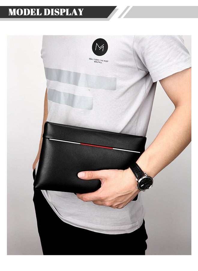 roaiss Mens Super Slim Anti Theft Clutch Bag PU Textured Soft Leather Minimalist Large Wallet with Wristband Zipper Checkbook Card Case Business Gift for Men Black  - Image 3