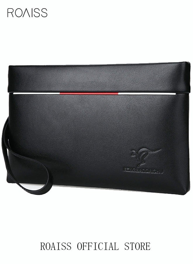 roaiss Mens Super Slim Anti Theft Clutch Bag PU Textured Soft Leather Minimalist Large Wallet with Wristband Zipper Checkbook Card Case Business Gift for Men Black  - Image 1