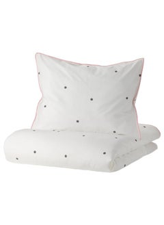 Zaboon Duvet Cover And Pillowcase, Dot Pattern White/Pink, 150X200/50X80 Cm  - Image 1