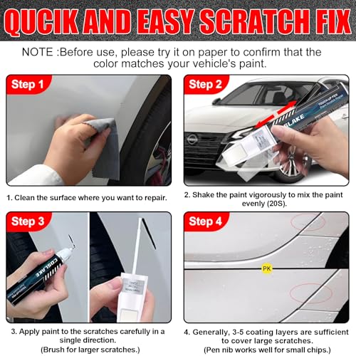 COSLAKE Car Touch Up Paint(Pearl White TriCoat(QAB)) for Nissan, Car Paint Scratch Repair Kit, Quick & Easy Solution to Repair, 2 in 1 Scratch Remover Pen with 2PCS Disposable Micro Applicators - Image 5