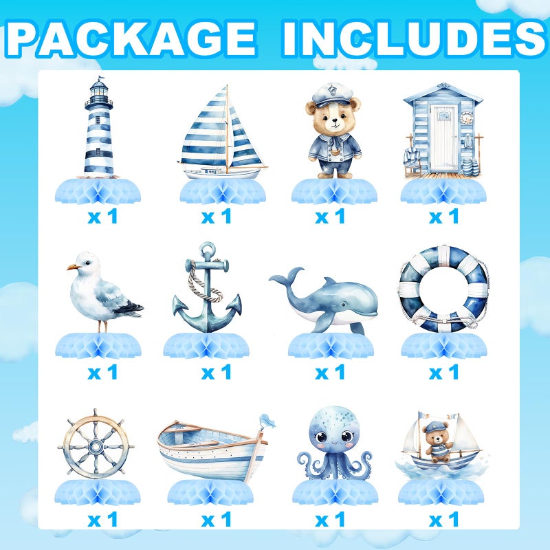 Celee Nautical Baby Shower Table Centerpieces â€“ 12PCS Ocean Sailor Boy Decorations for Blue Baby Shower or First Birthday, Whale Boat Lighthouse Nautical Party Decor - Image 3