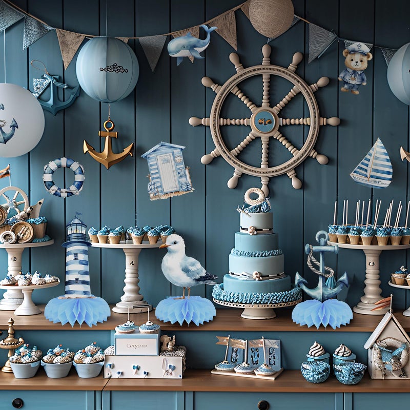 Celee Nautical Baby Shower Table Centerpieces â€“ 12PCS Ocean Sailor Boy Decorations for Blue Baby Shower or First Birthday, Whale Boat Lighthouse Nautical Party Decor - Image 4