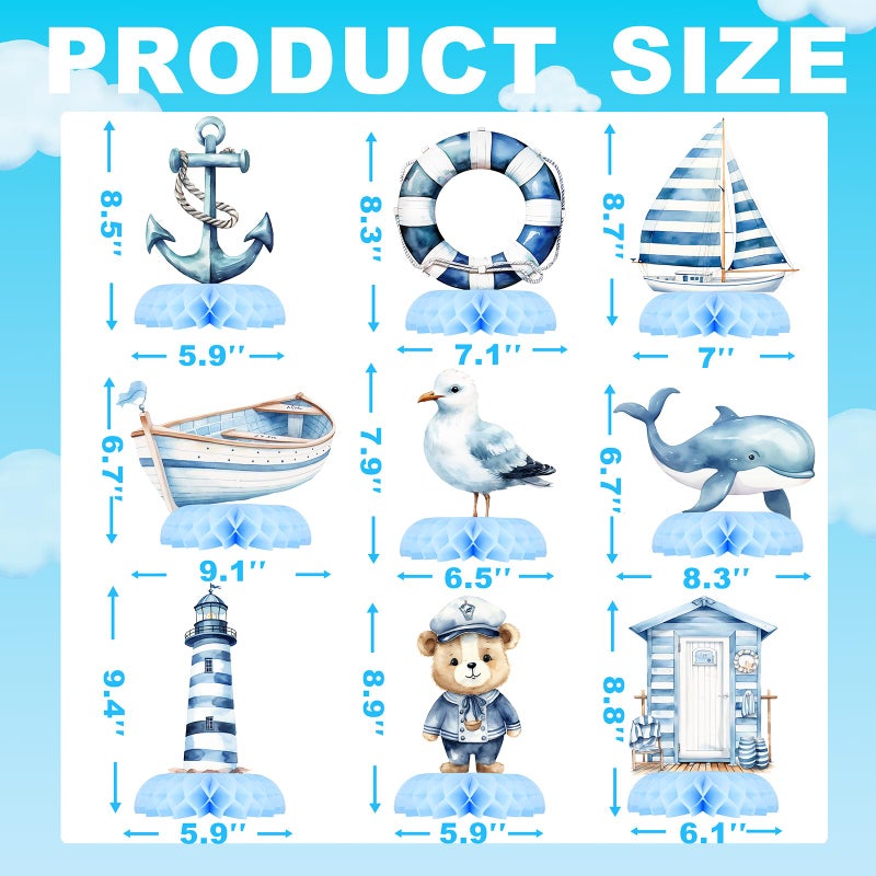Celee Nautical Baby Shower Table Centerpieces â€“ 12PCS Ocean Sailor Boy Decorations for Blue Baby Shower or First Birthday, Whale Boat Lighthouse Nautical Party Decor - Image 2