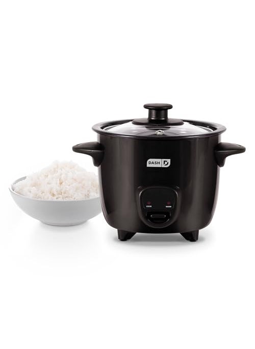 DASH Mini Rice Cooker Steamer with Removable Nonstick Pot Keep Warm Function  Recipe Guide One Half Quart for Soups Stews Grains  Oatmeal  Black
