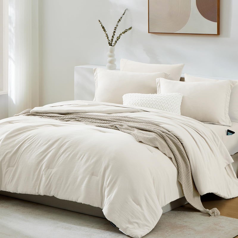 WRENSONGE Queen Comforter Set - 7 Pieces White Soft Bed in a Bag Queen with Fitted Sheet, Flat Sheet, 2 Pillow Shams, and 2 Pillowcases- Warm Bedding Sets for All Season - Image 2
