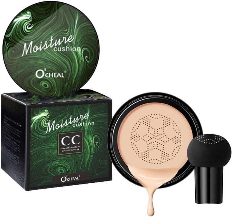 CC Creme Foundation Air Cushion with Mushroom Head Cushion Foundation CC Cream Light wear to even tone Concealer Moisturising BB Cream Foundation Mixed Skin Tone Base 02 Natural