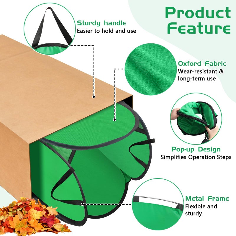 Phoncoo 2 Pack Leaf Bag Holder, Pop Up Leaf Bag Chute for Easy Leaves Collecting, Reusable Lawn Bags Holder Funnel for Paper Yard Waste Bags - Image 4