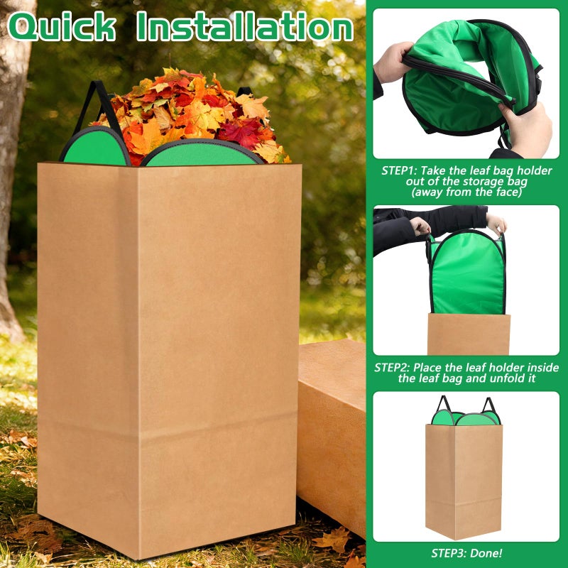 Phoncoo 2 Pack Leaf Bag Holder, Pop Up Leaf Bag Chute for Easy Leaves Collecting, Reusable Lawn Bags Holder Funnel for Paper Yard Waste Bags - Image 5
