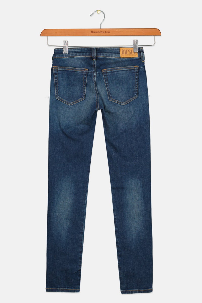 DIESEL جينز دنيم قابل للتمدد للنساء بتصميم عادي، غسلة داكنة، أزرق - Image 2