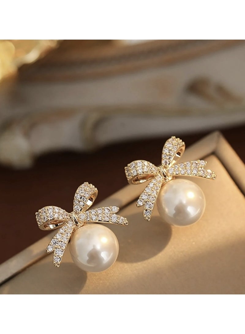 ڤيا أقراط فاخرة بشكل فيونكة مع لؤلؤة – إطلالة أنثوية راقية - Image 4