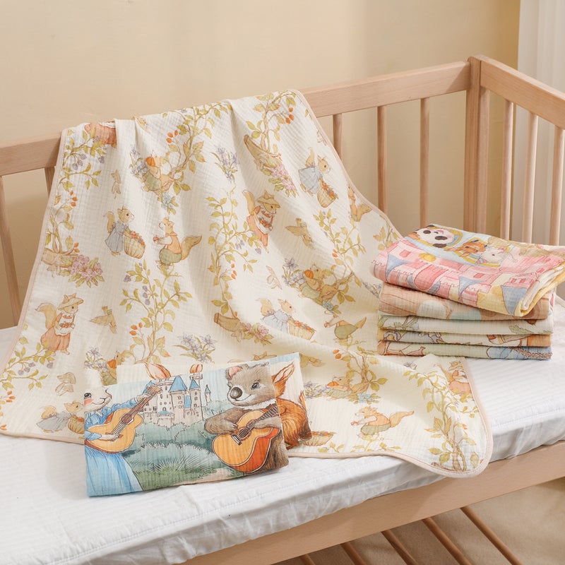 Newborn Gauze Bag Single Two-Layer Baby'S Birthing Room Swaddling Towel Baby Cartoon Printed Cover Blanket Absorbent Bath Towel - Image 3