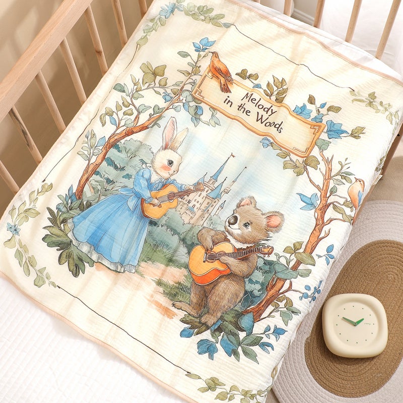 Newborn Gauze Bag Single Two-Layer Baby'S Birthing Room Swaddling Towel Baby Cartoon Printed Cover Blanket Absorbent Bath Towel - Image 1