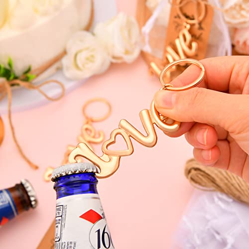 Winocbxt 50Pieces Love Bottle Openers with Keychain/Keyrings and Thank You Tags Great Gifts for Wedding or Bridal Shower Favors, Souvenirs to Guests (Gold) - Image 4
