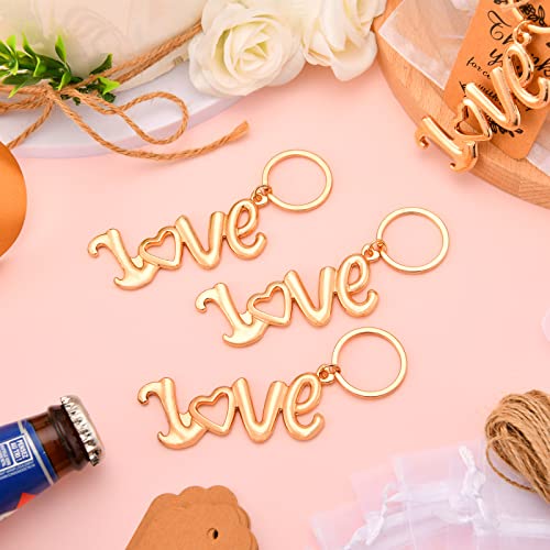 Winocbxt 50Pieces Love Bottle Openers with Keychain/Keyrings and Thank You Tags Great Gifts for Wedding or Bridal Shower Favors, Souvenirs to Guests (Gold) - Image 5