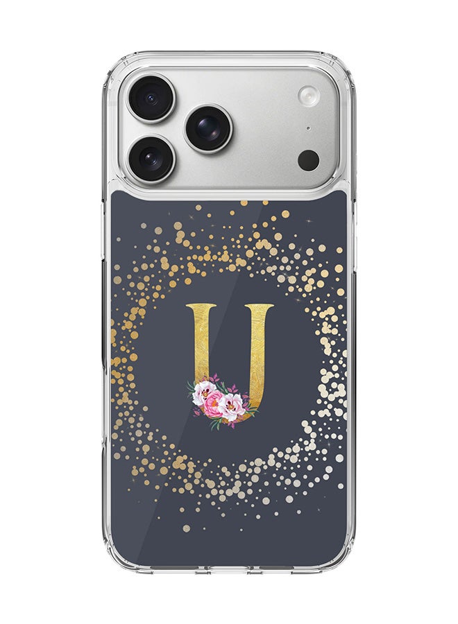 Stylizedd Classic Clear MagSafe Case for iPhone 17 Pro Max , Hybrid Soft Case Flexible Edges Anti Drop TPU PC Gel Thin Transparent Cover [ Designed for iPhone 17 Pro Max ] - Custom Monogram Initial Letter Floral Pattern Alphabet - U  (Grey )