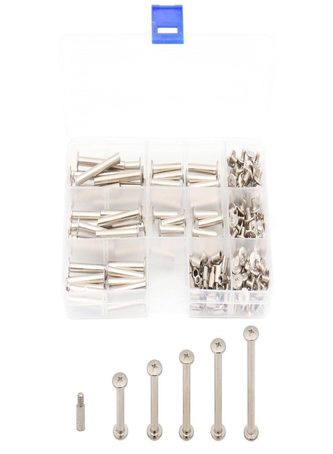 LBY 120pcs Phillips Chicago Screws, M5 x 20/25/30/35/40mm Binding Screw Posts, Binding Barrels and Screws Assortment Kit, with Extention Posts (20pcs), Nickel-Plated (Silvery) - Image 1