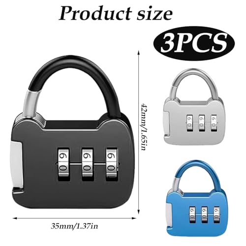 NUDFSY 3 Pcs Number Lock, Small Combination Padlock 3 Digit TSA Locks For Luggage, Gym Lock Locker For Door Travel Suitcases Small Lock Case Pantries Cabinets,Multicolour - Image 2