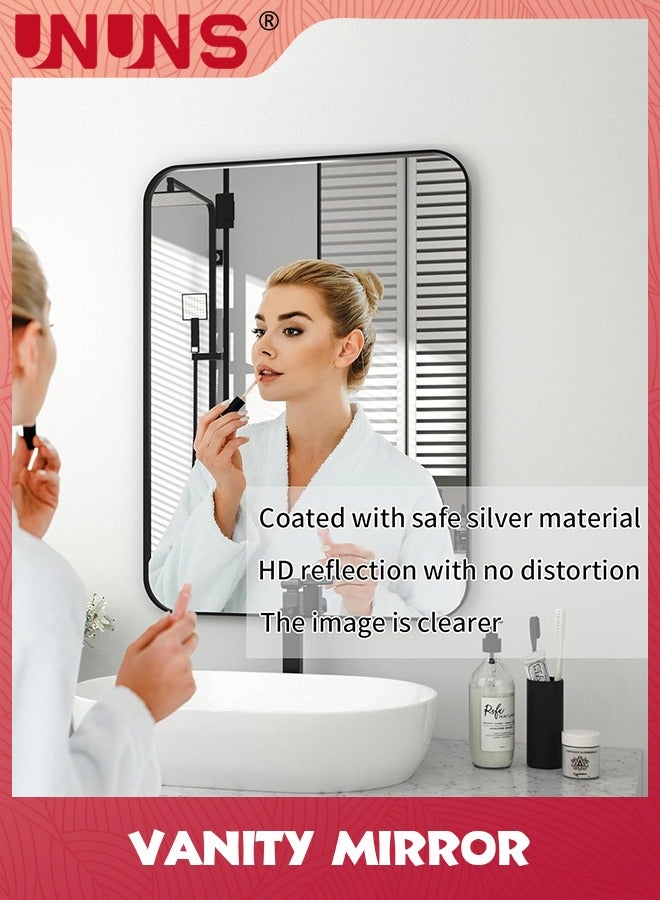 UNUNS Vanity Bathroom Mirror,Bathroom Mirror For Over Sink,Wall-Mounted Aluminum Framed Mirror For Bedroom,Restroom,Corner,Modern Rounded Corner Anti-Rust Hanging Mirrors Of Home,20 x 28in,Black  - Image 5
