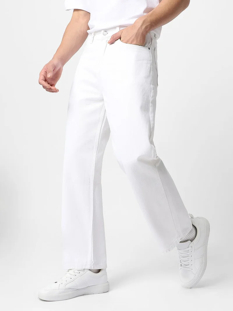 Urbano Fashion  Urbano Fashion Men's White Loose Fit Washed Jeans Non-Stretchable  | Best Price UAE
