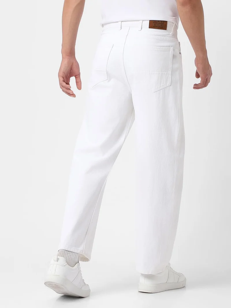 Urbano Fashion  Urbano Fashion Men's White Loose Fit Washed Jeans Non-Stretchable  | Best Price UAE