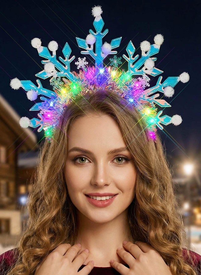 Fstrend LED Snowflake Light Up Headband for Christmas, Illuminated Hair Accessory, Adjustable Xmas Party Headpiece for Women - Image 1