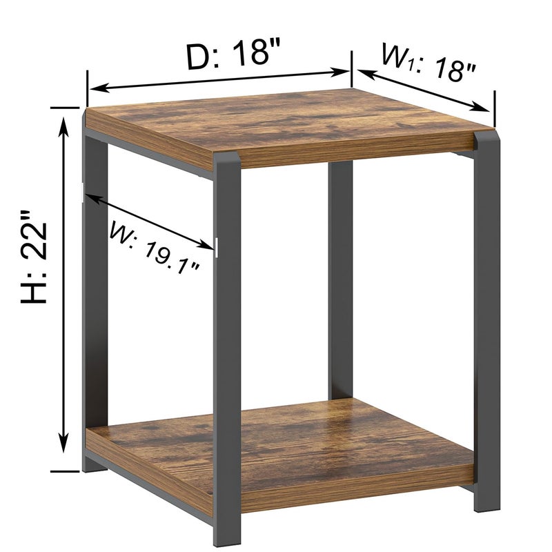 EXCEFUR End Table with Storage Shelf, Modern Side Table for Living Room, Wood and Metal Bedside Table Nightstand, Rustic Brown - Image 3